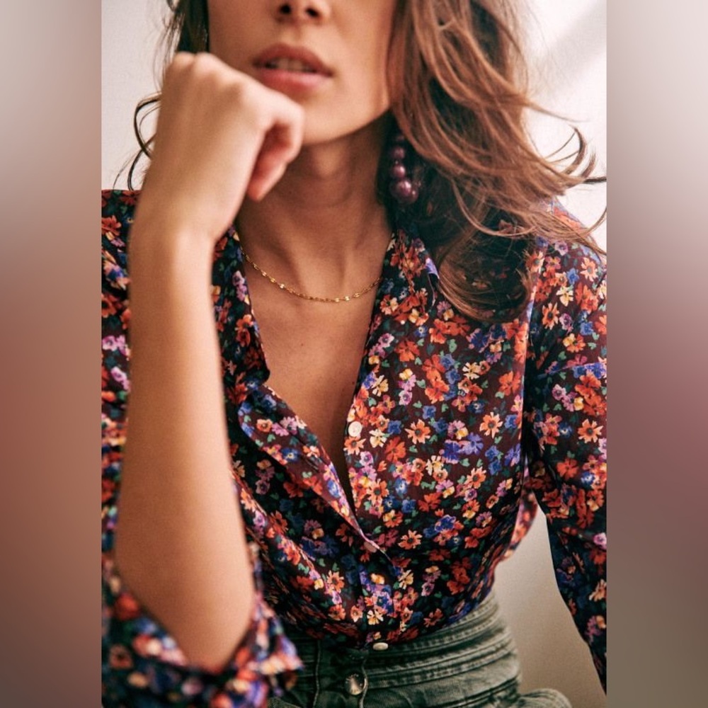 SEZANE PIERRO SHIRT - IMPRIMÉ FLEURS VIOLETTES size 38